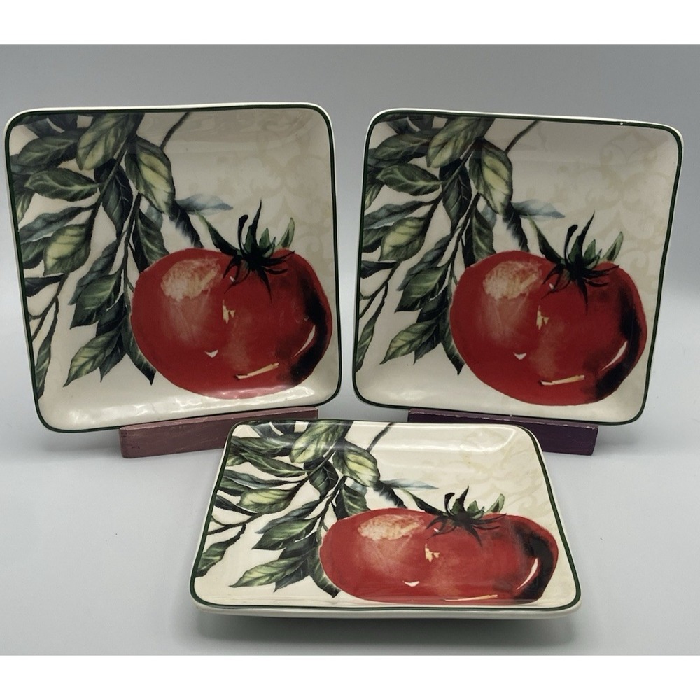Pier 1 Fresco Appetizer‎ Bread & Butter Plates Set of 3 Tomatoes SEE ALL PHOTOS